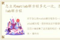 怎么用matlab解方程多元一次，怎么用Matlab解方程