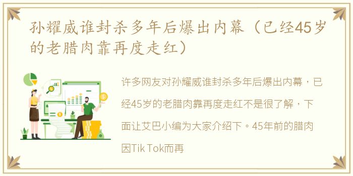 孙耀威谁封杀多年后爆出内幕（已经45岁的老腊肉靠再度走红）