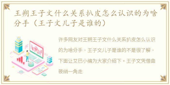 王朔王子文什么关系扒皮怎么认识的为啥分手（王子文儿子是谁的）