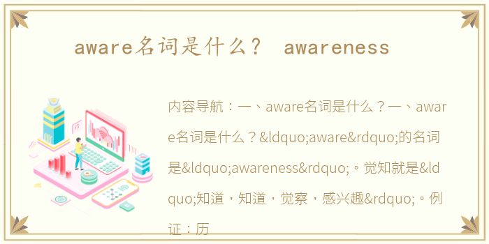 aware名词是什么？ awareness