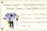 Adobe Camera Raw(RAW处理插件)软件介绍（Adobe Camera Raw(RAW处理插件)）