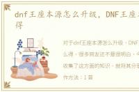 dnf王座本源怎么升级，DNF王座本源怎么得