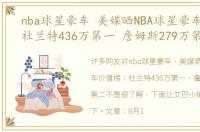 nba球星豪车 美媒晒NBA球星豪车价值榜：杜兰特436万第一 詹姆斯279万第二