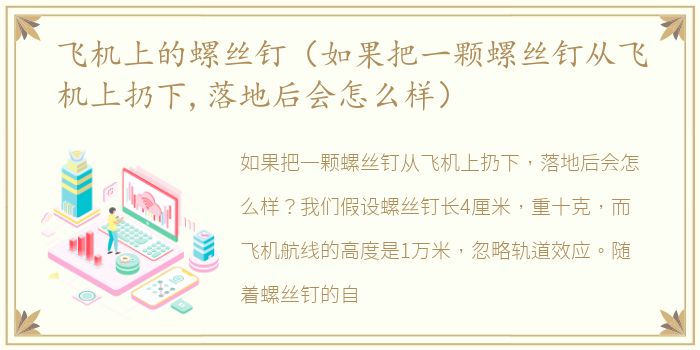 飞机上的螺丝钉（如果把一颗螺丝钉从飞机上扔下,落地后会怎么样）