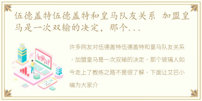 伍德盖特伍德盖特和皇马队友关系 加盟皇马是一次双输的决定，那个玻璃人如今走上了教练之路