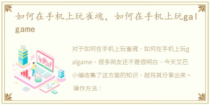 如何在手机上玩雀魂，如何在手机上玩galgame