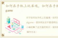如何在手机上玩雀魂，如何在手机上玩galgame