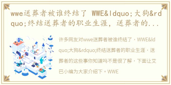 wwe送葬者被谁终结了 WWE“大狗”终结送葬者的职业生涯，送葬者的这些事你知道吗