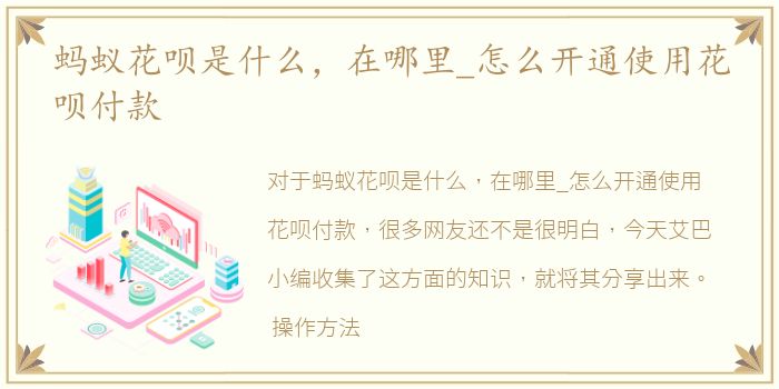 蚂蚁花呗是什么，在哪里_怎么开通使用花呗付款