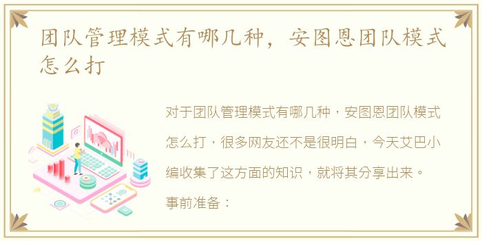 团队管理模式有哪几种，安图恩团队模式怎么打