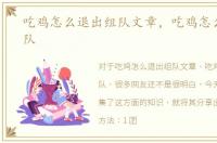 吃鸡怎么退出组队文章，吃鸡怎么退出组队