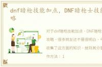 dnf暗枪技能加点，DNF暗枪士技能加点攻略