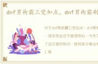 dnf男街霸三觉加点，dnf男街霸刷图加点