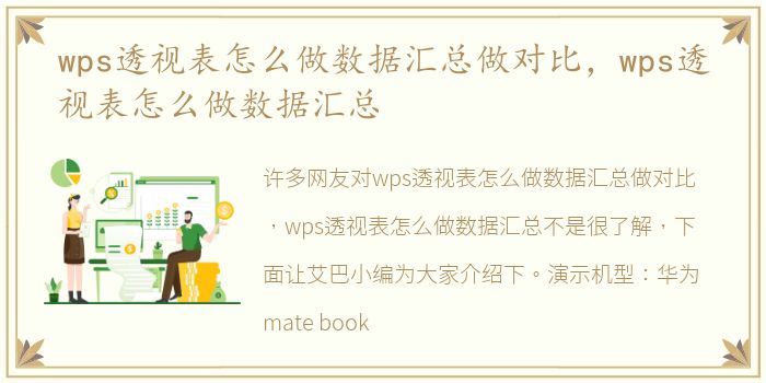 wps透视表怎么做数据汇总做对比，wps透视表怎么做数据汇总