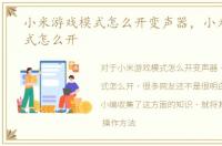 小米游戏模式怎么开变声器，小米游戏模式怎么开