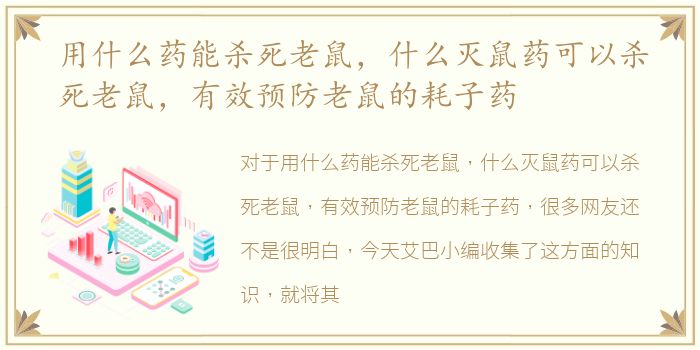 用什么药能杀死老鼠，什么灭鼠药可以杀死老鼠，有效预防老鼠的耗子药