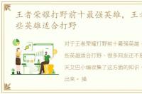 王者荣耀打野前十最强英雄，王者荣耀哪些英雄适合打野
