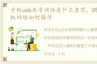 手机usb共享网络是什么意思，USB共享手机网络如何操作