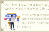 农行手机银行如何修改转账限额，中国农业银行手机银行转账限额的修改方法