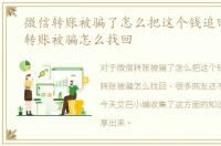 微信转账被骗了怎么把这个钱追回，微信转账被骗怎么找回