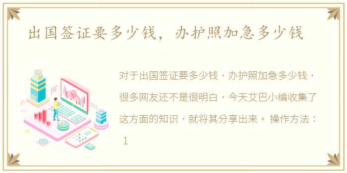 出国签证要多少钱，办护照加急多少钱