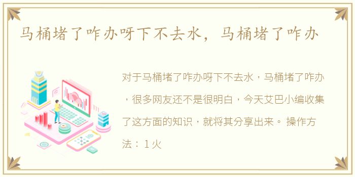 马桶堵了咋办呀下不去水，马桶堵了咋办