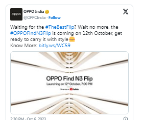 Oppo Find N3 Flip翻盖智能手机发布日期公布