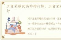 王者荣耀t0英雄排行榜，王者荣耀英雄排行
