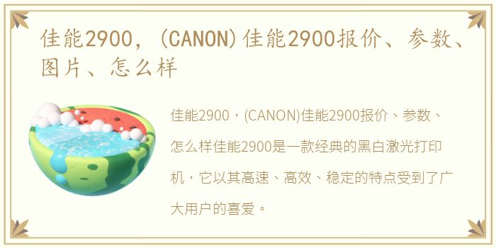 佳能2900，(CANON)佳能2900报价、参数、图片、怎么样