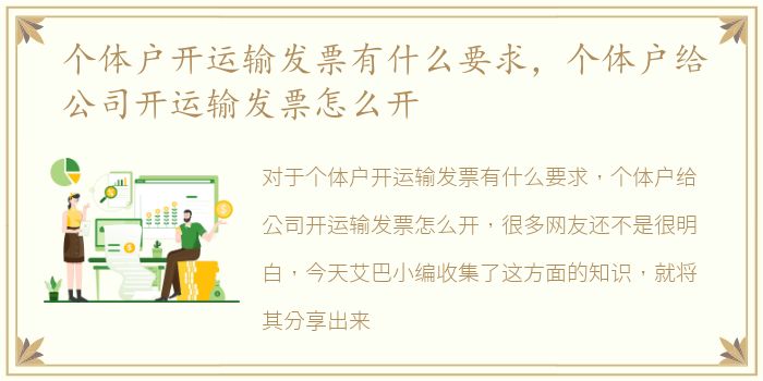 个体户开运输发票有什么要求，个体户给公司开运输发票怎么开