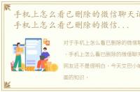 手机上怎么看已删除的微信聊天记录图片，手机上怎么看已删除的微信聊天记录