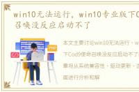 win10无法运行，win10专业版下Cod9使命召唤没反应启动不了