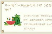 安付通个人版app软件介绍（安付通个人版app）