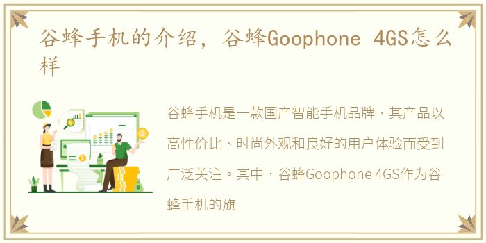 谷蜂手机的介绍，谷蜂Goophone 4GS怎么样