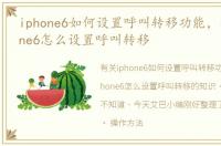 iphone6如何设置呼叫转移功能，苹果iPhone6怎么设置呼叫转移