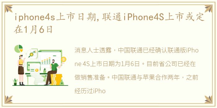 iphone4s上市日期,联通iPhone4S上市或定在1月6日