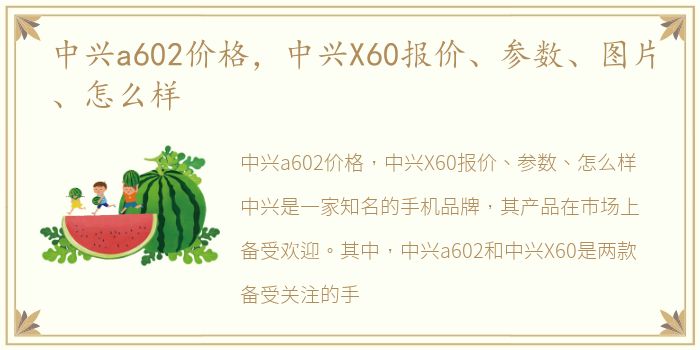 中兴a602价格，中兴X60报价、参数、图片、怎么样