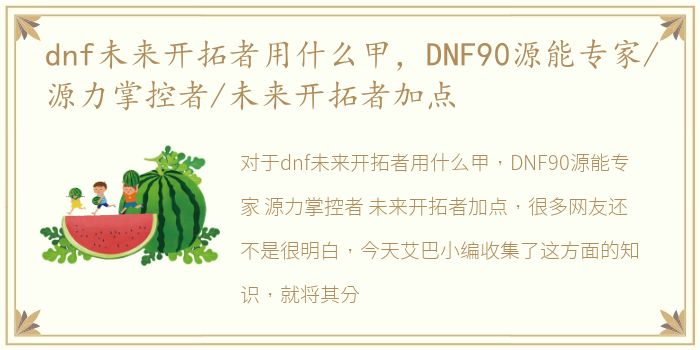dnf未来开拓者用什么甲，DNF90源能专家/源力掌控者/未来开拓者加点