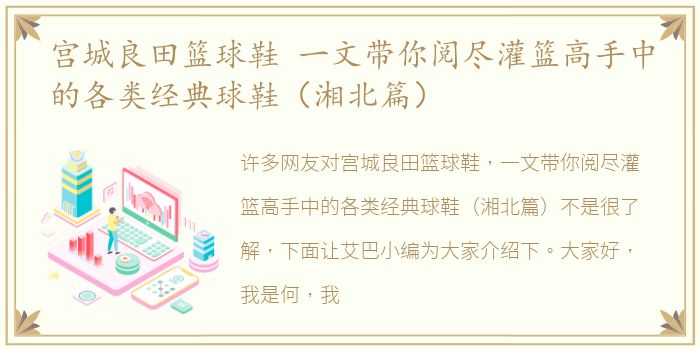 宫城良田篮球鞋 一文带你阅尽灌篮高手中的各类经典球鞋（湘北篇）