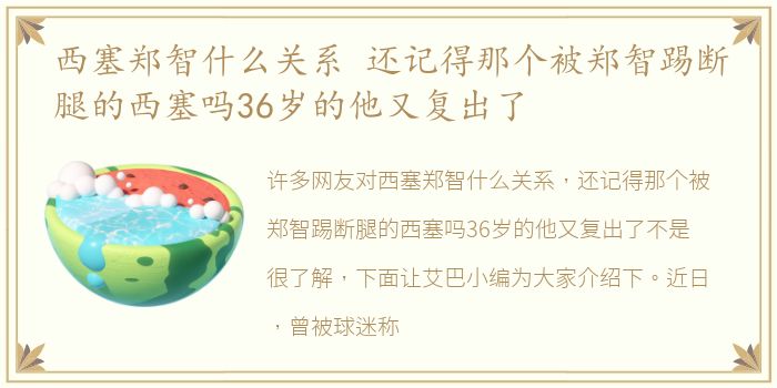 西塞郑智什么关系 还记得那个被郑智踢断腿的西塞吗36岁的他又复出了