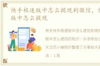快手极速版中怎么提现到微信，快手极速版中怎么提现