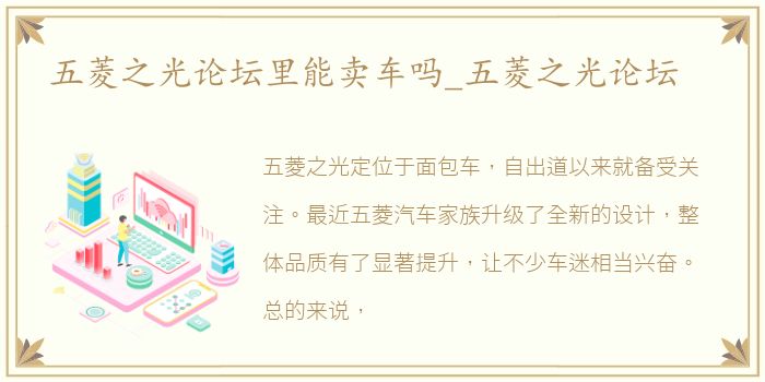五菱之光论坛里能卖车吗_五菱之光论坛