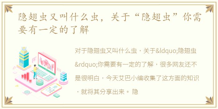 隐翅虫又叫什么虫，关于“隐翅虫”你需要有一定的了解