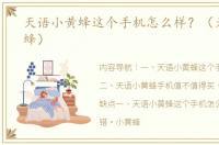 天语小黄蜂这个手机怎么样？（天语小黄蜂）