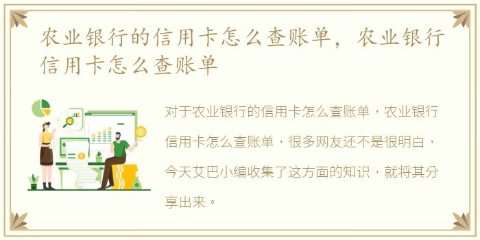 农业银行的信用卡怎么查账单，农业银行信用卡怎么查账单