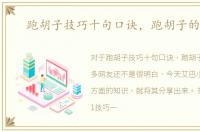 跑胡子技巧十句口诀，跑胡子的技巧