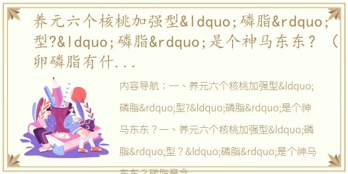 养元六个核桃加强型“磷脂”型?“磷脂”是个神马东东？（卵磷脂有什么作用）