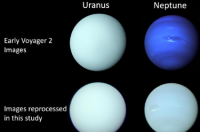 新的颜色校正图像显示天王星和海王星实际上具有相似的绿蓝色阴影