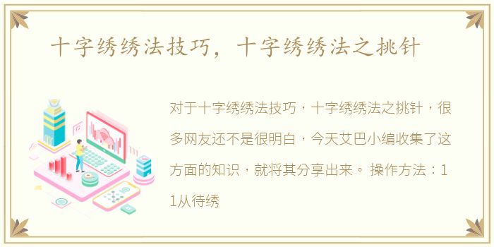 十字绣绣法技巧，十字绣绣法之挑针