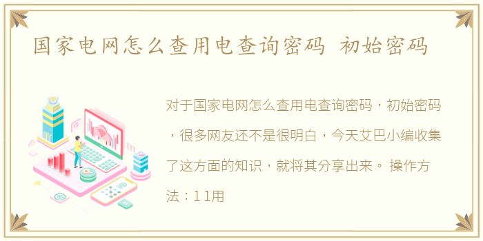 国家电网怎么查用电查询密码 初始密码